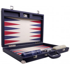 Backgammon Set XL Wycliffe Brothers Masters Blue Linen-leather Case Cream Field